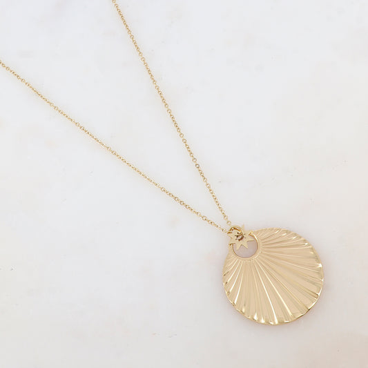 Sautoir avec pendentif rond texturé et pampille étoile (85+5CM)