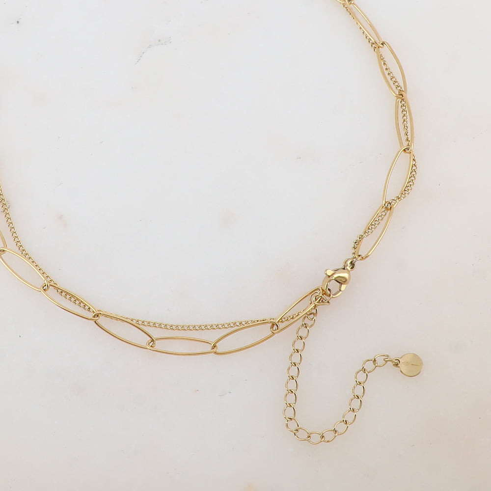 Collier 2 rangs avec maille, perle d'eau douce et étoile (38/50+7CM)