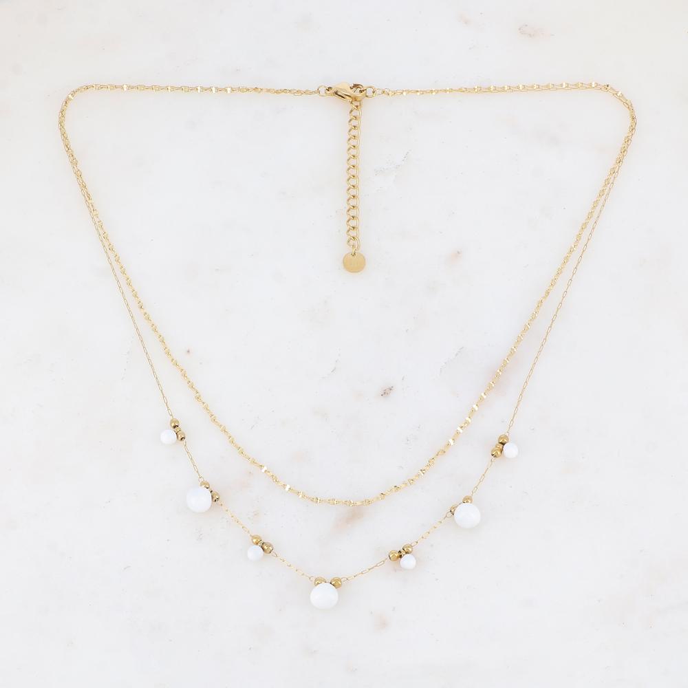 Collier double rangs avec petites boules et émail 40/43+5 cm