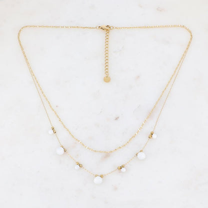 Collier double rangs avec petites boules et émail 40/43+5 cm