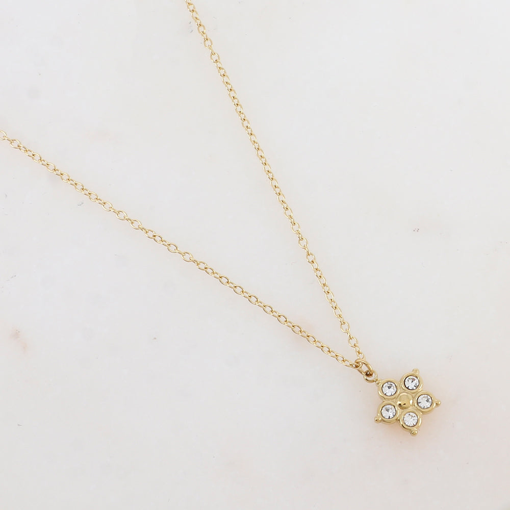 Collier avec pendentif fleur et strass (40+5CM)