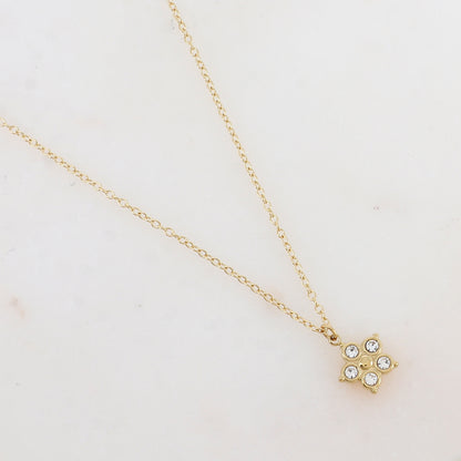 Collier avec pendentif fleur et strass (40+5CM)