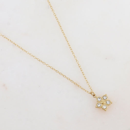 Collier avec pendentif fleur et strass (40+5CM)