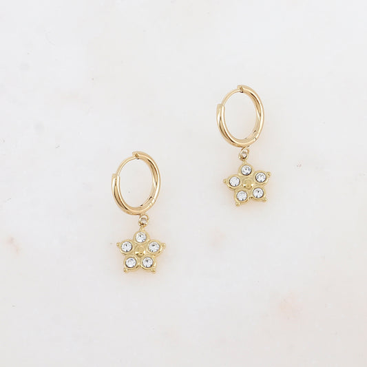 Créoles avec pendant fleurs et strass 1,2 x 2,2 CM.