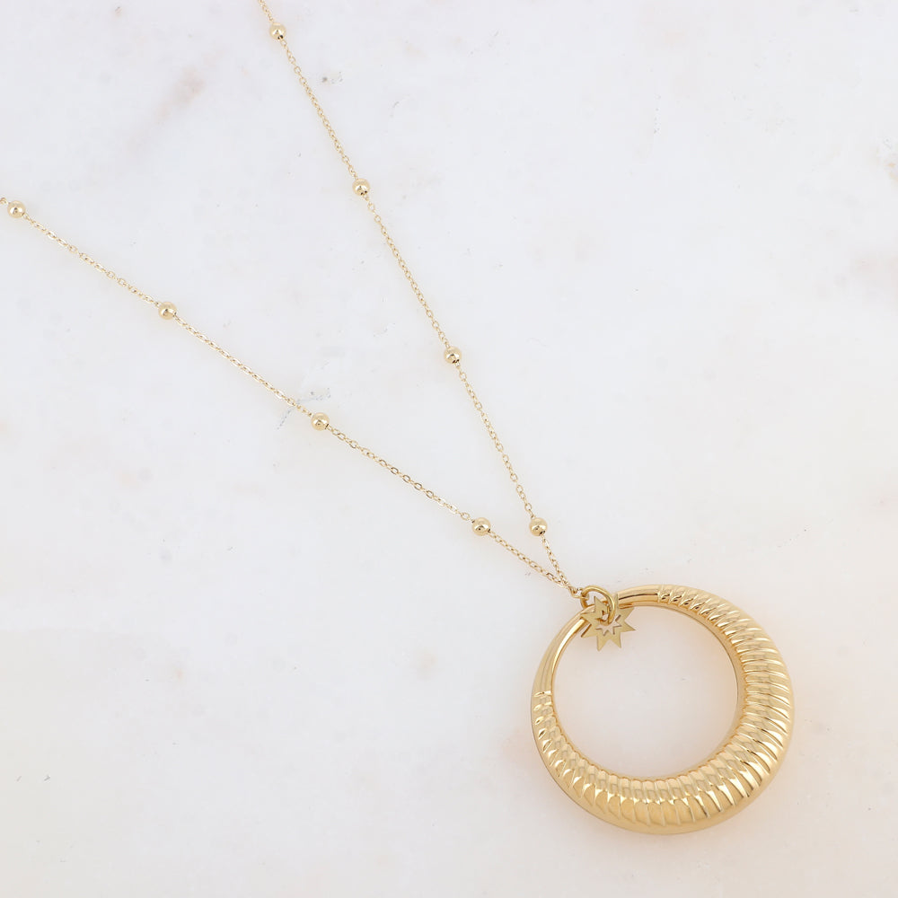 Sautoir avec pendentif anneau style bombé, pampille étoile (85+5CM)