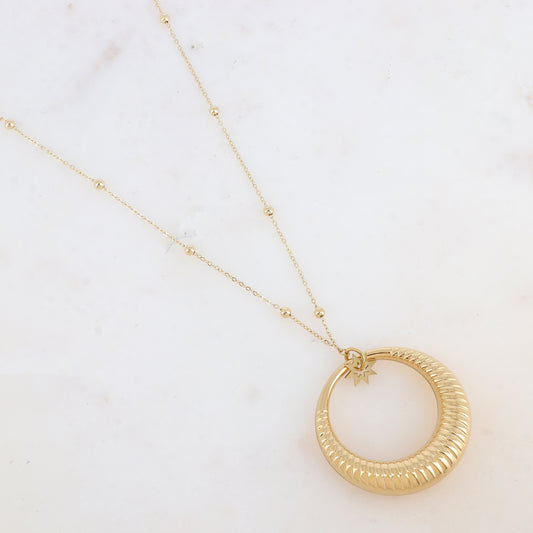 Sautoir avec pendentif anneau style bombé, pampille étoile (85+5CM)