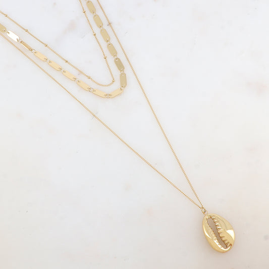 Collier trois rangs avec pendentif cauri (41/36.5/40.5+6.5CM)