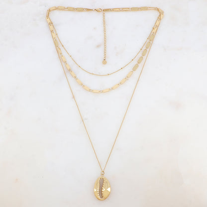 Collier trois rangs avec pendentif cauri (41/36.5/40.5+6.5CM)