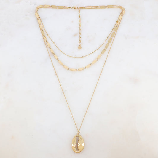 Collier trois rangs avec pendentif cauri (41/36.5/40.5+6.5CM)