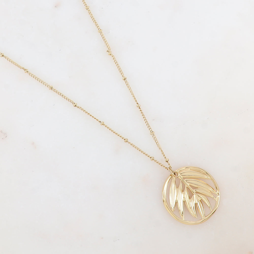 Sautoir avec pendentif anneau embelli de feuilles (60+5CM)