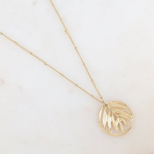 Sautoir avec pendentif anneau embelli de feuilles (60+5CM)