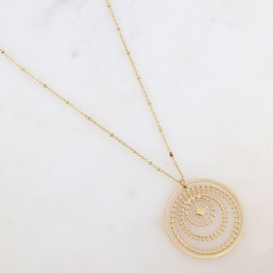 Collier avec pendentif anneau et rond ajouré, étoile (60+5CM)