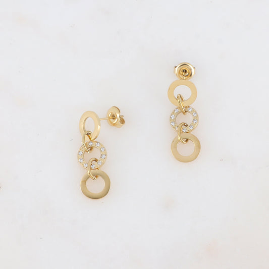 B.O à puce pendantes avec anneaux, strass 0,9 x 2,8 cm.