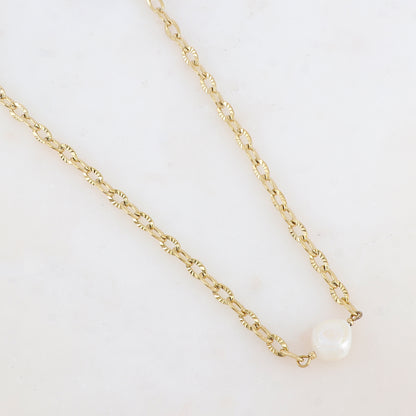 Collier en maille avec pendentif en perle d'eau douce (38+5CM)