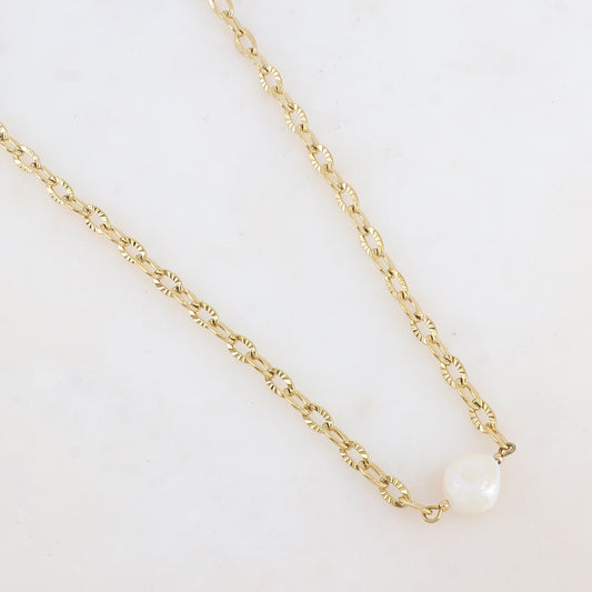 Collier en maille avec pendentif en perle d'eau douce (38+5CM)