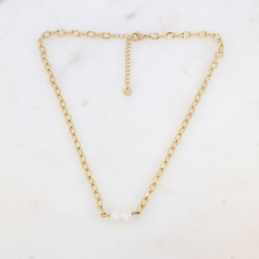 Collier en maille avec pendentif en perle d'eau douce (38+5CM)
