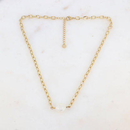 Collier en maille avec pendentif en perle d'eau douce (38+5CM)