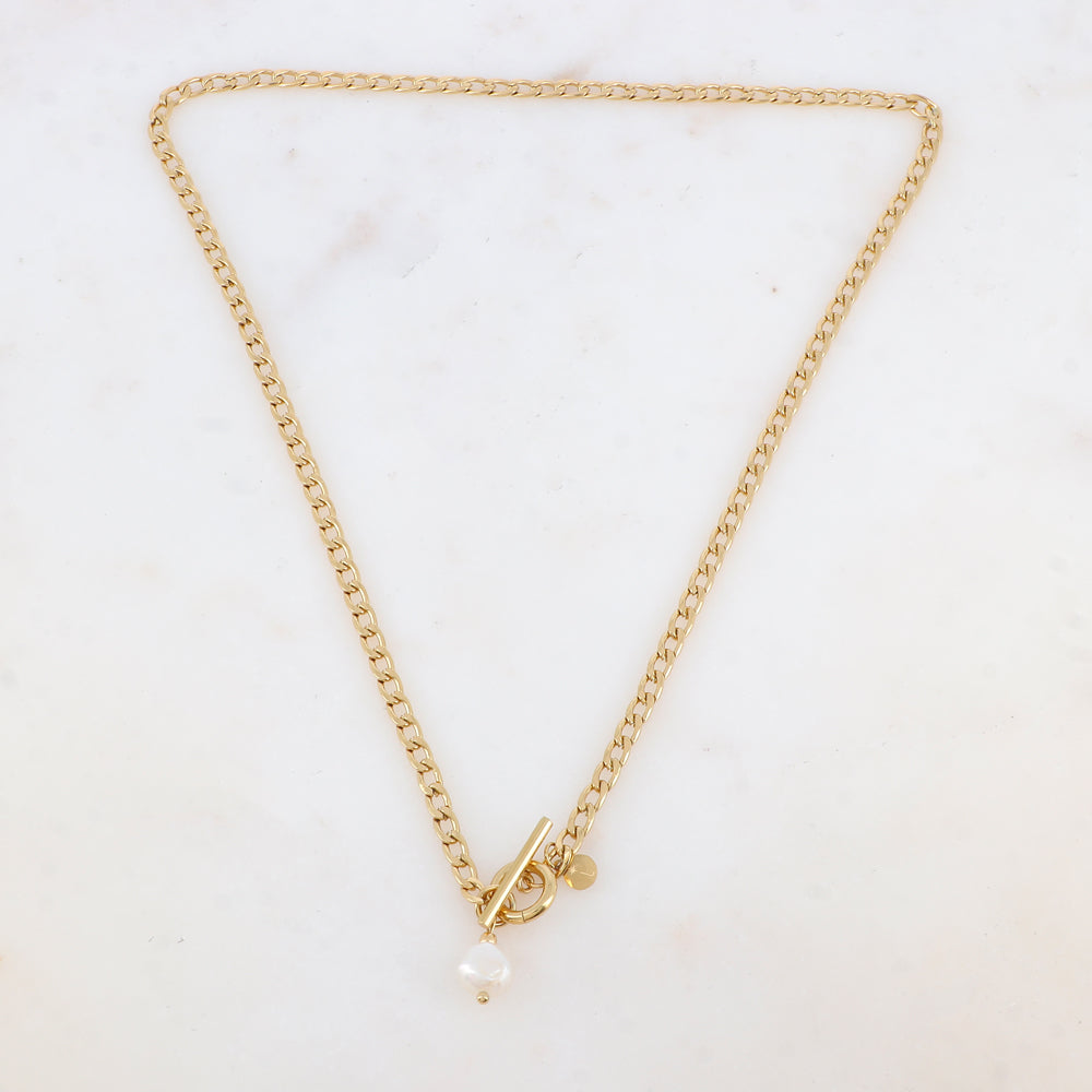 Collier en maille avec pendentif en perle d'eau douce (45CM)