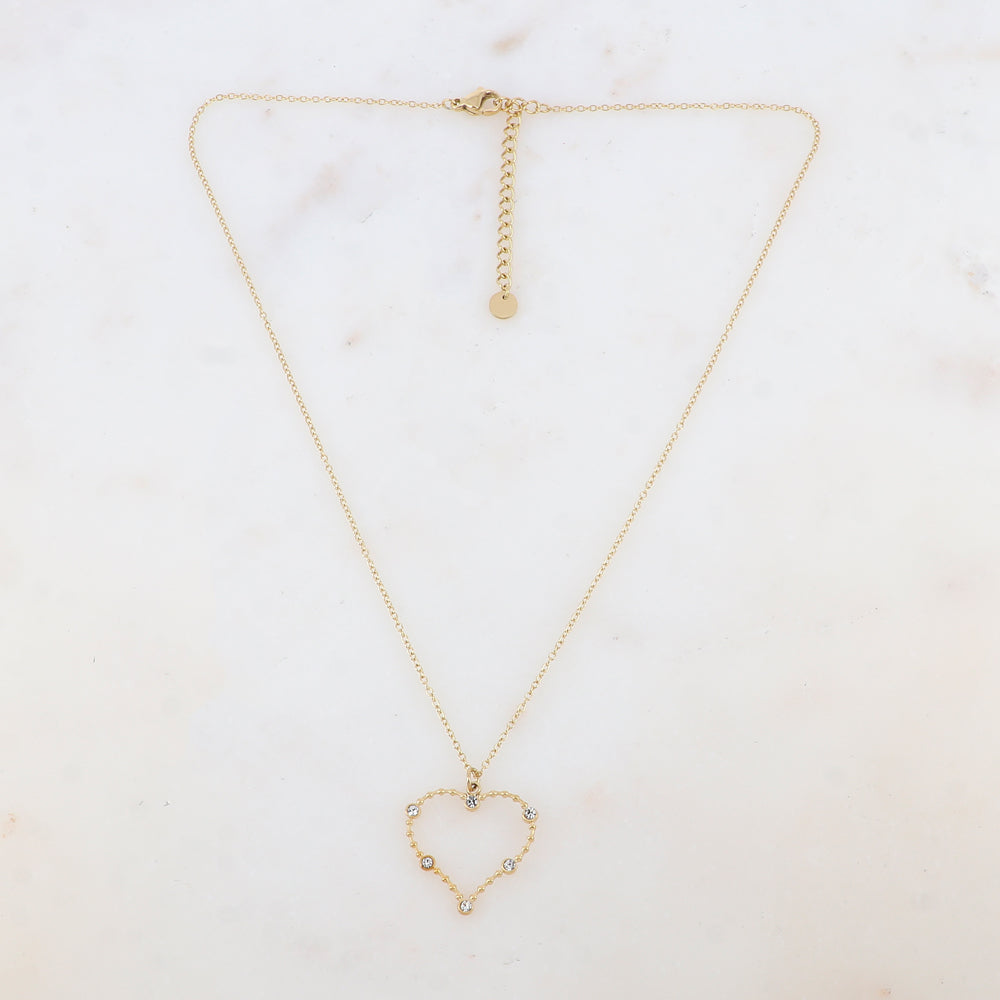 Collier avec pendentif cœur, strass (40+5CM)