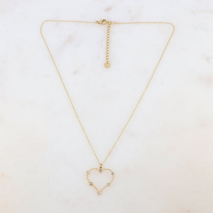 Collier avec pendentif cœur, strass (40+5CM)