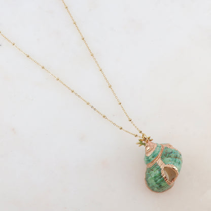 Sautoir avec pendentif coquillage vert et pampille étoile (65+5CM)