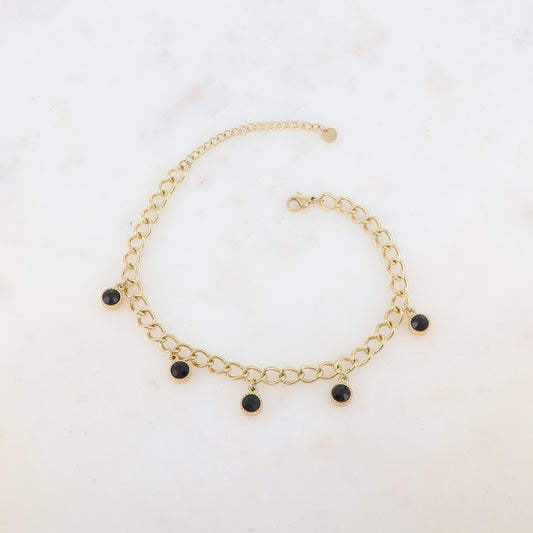 Chaîne de cheville 2 rangs avec maille miroir, pâtes de verres et pampilles fleurs (21+5CM)