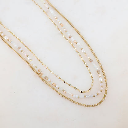 Collier 3 rangs avec pâtes de verre/pierres naturelles et perles d'eau douce (38/39/41+5CM)