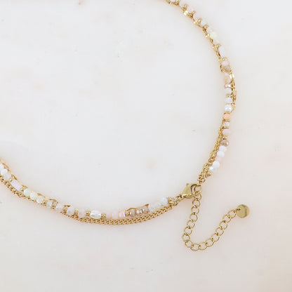 Collier 3 rangs avec pâtes de verre/pierres naturelles et perles d'eau douce (38/39/41+5CM)