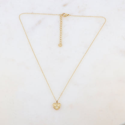 Collier avec pendentif cœur, étoile gravée et strass (40+5CM)