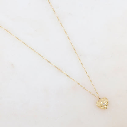 Collier avec pendentif cœur, étoile gravée et strass (40+5CM)