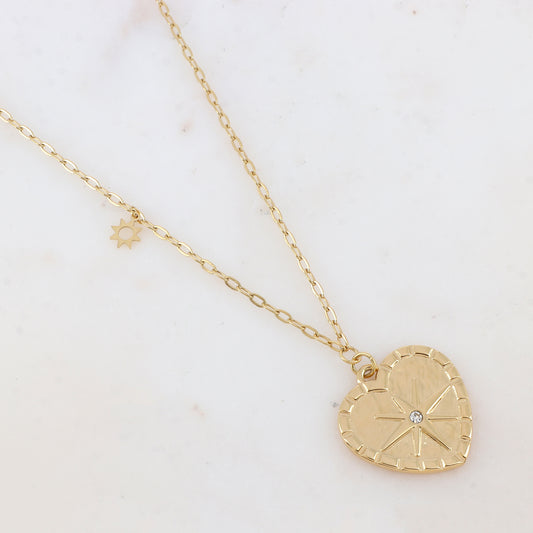 Collier avec pampille étoile, pendentif cœur avec (59+5CM)