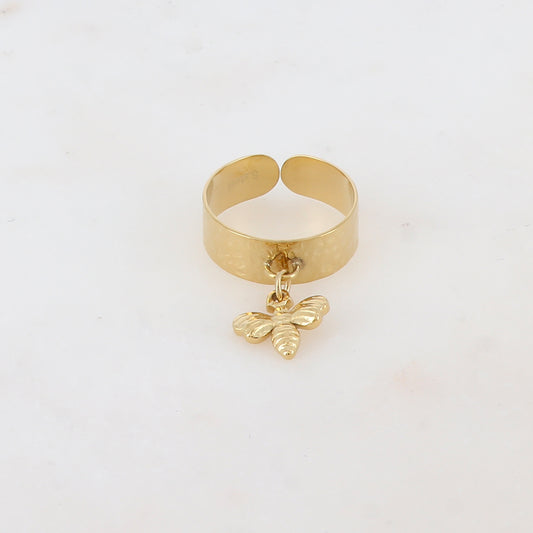 Bague ajustable avec pampille abeille