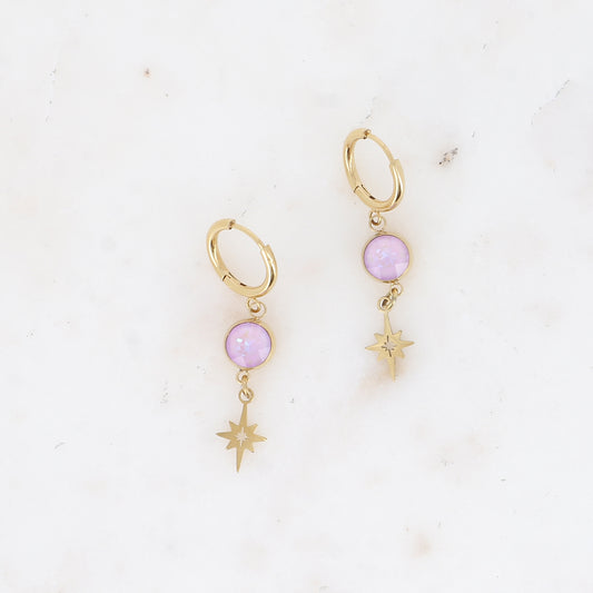 Créoles - cristaux SS29 et pampille étoile ajourée - Lavender delite 7 x 38 mm