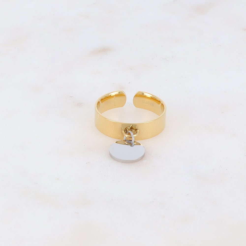 Bague lisse bicolore avec pampille ronde