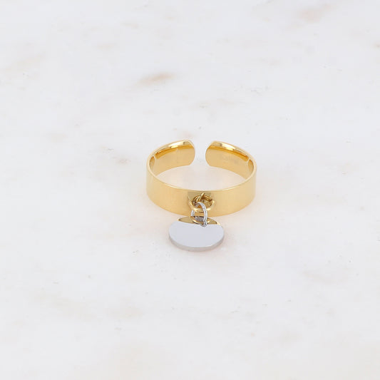 Bague lisse bicolore avec pampille ronde