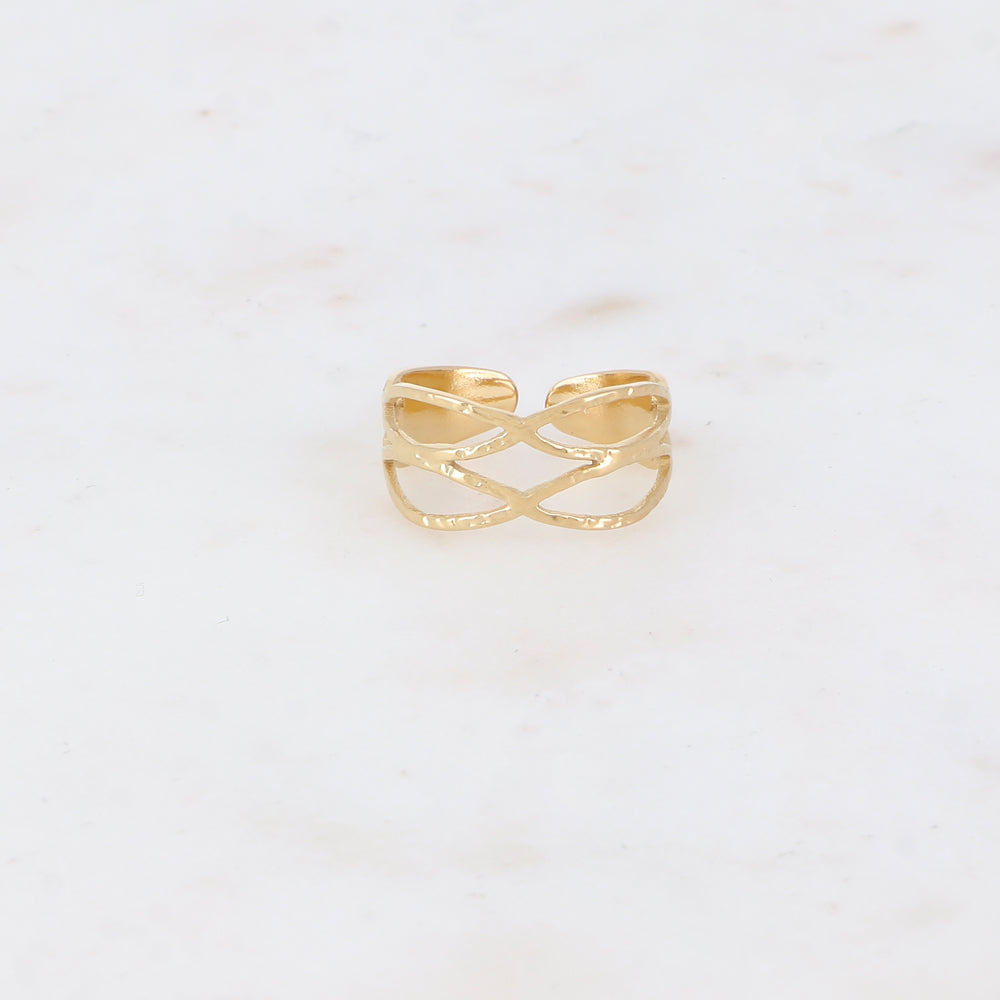 Bague avec 4 anneaux croisés texturés