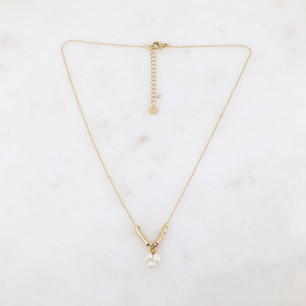 Collier avec petites rondelles et 3 petites perles d'eau douce (40+5CM)