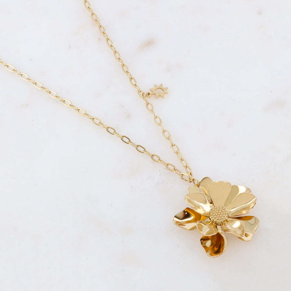 Sautoir avec pampille étoile et pendentif fleur (60+5CM)