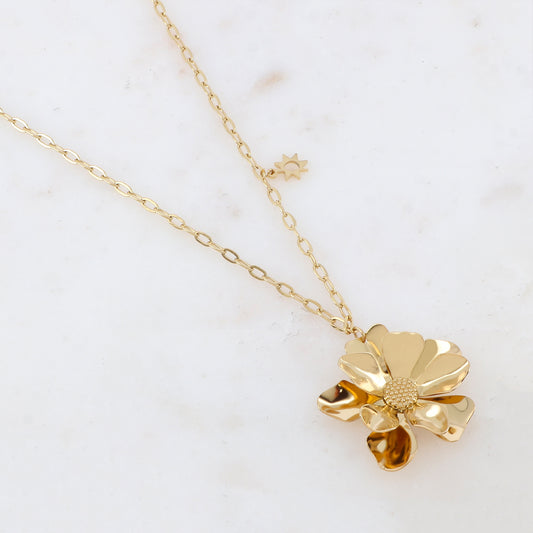 Sautoir avec pampille étoile et pendentif fleur (60+5CM)