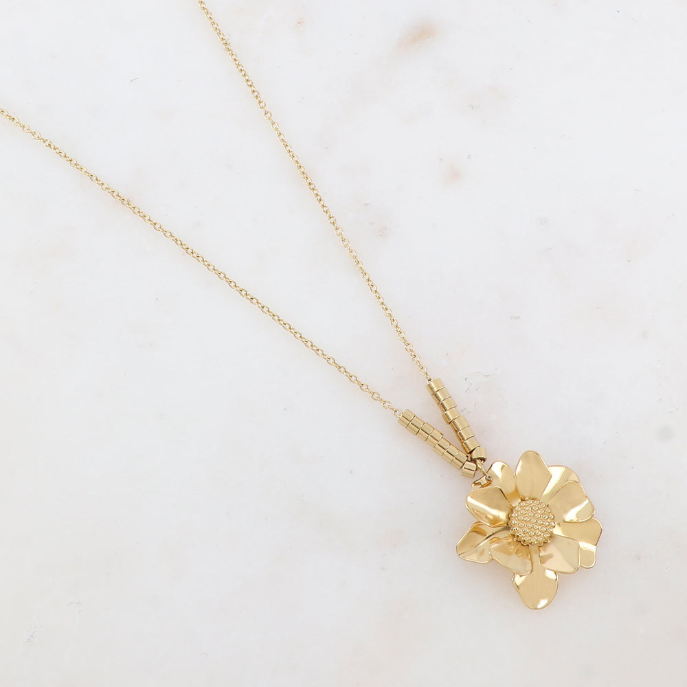 Collier avec petites rondelles et pendentif fleur (40+5CM)