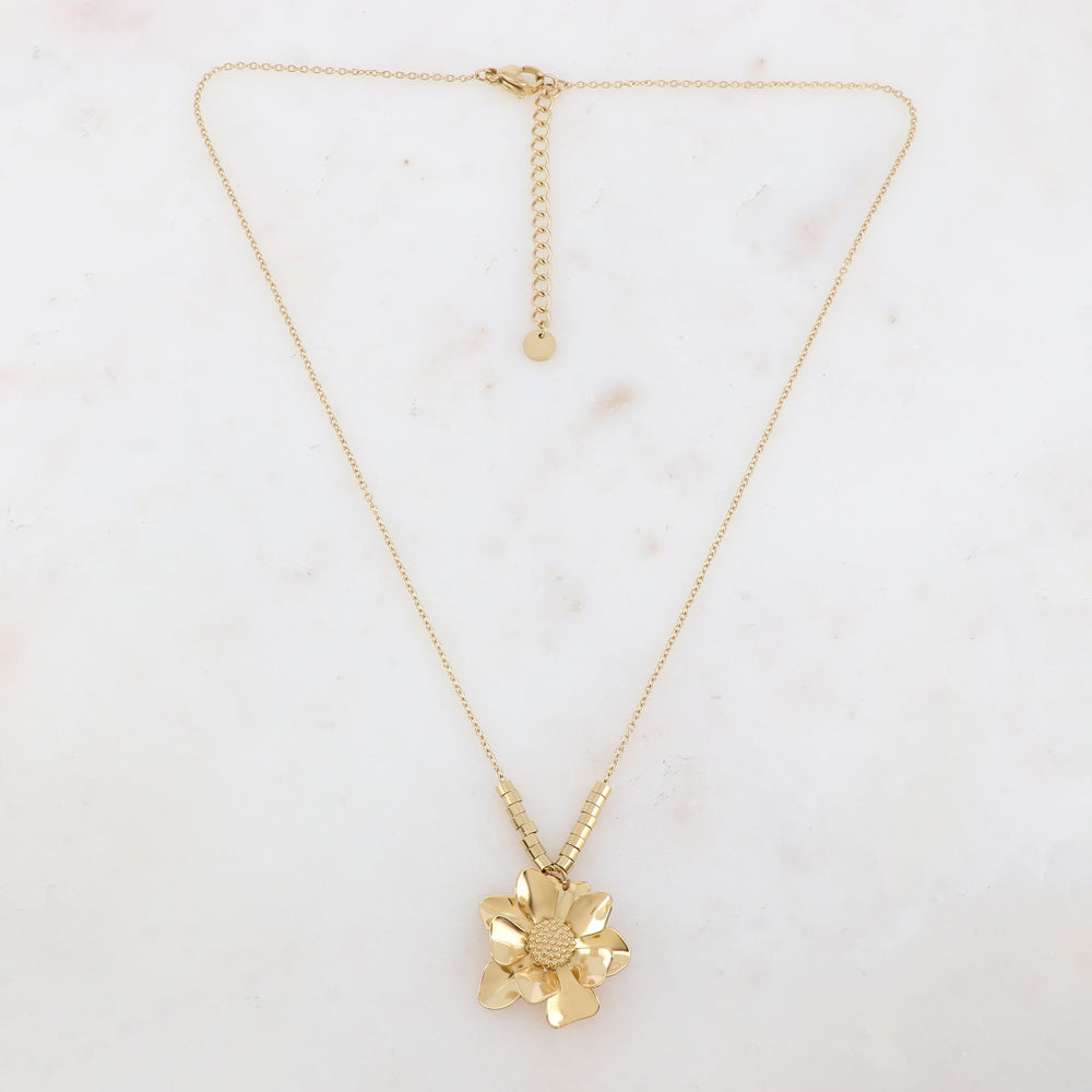 Collier avec petites rondelles et pendentif fleur (40+5CM)