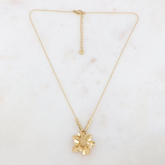 Collier avec petites rondelles et pendentif fleur (40+5CM)