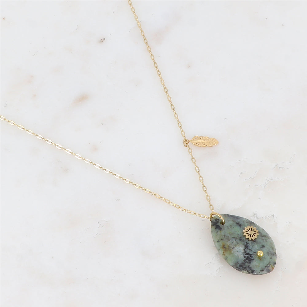 Sautoir avec pendentif en pierre naturelle ovale (60+5CM)