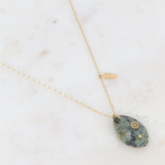 Sautoir avec pendentif en pierre naturelle ovale (60+5CM)