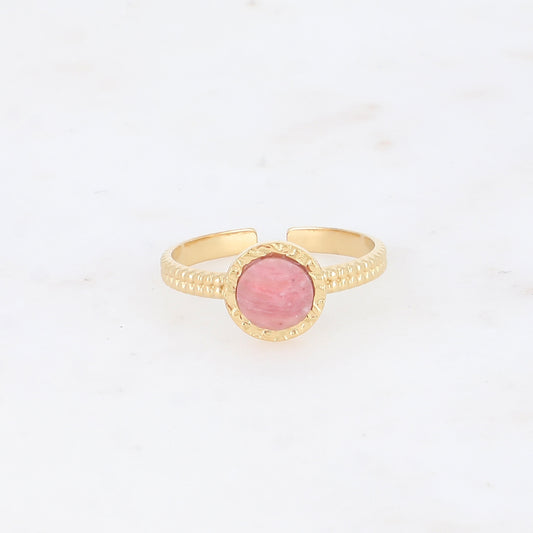 Bague fine ronde avec pierre naturelle - Rhodonite