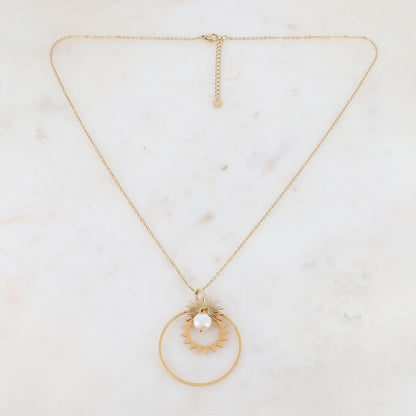 Collier avec anneau, soleil et perle d'eau douce (55+5CM)