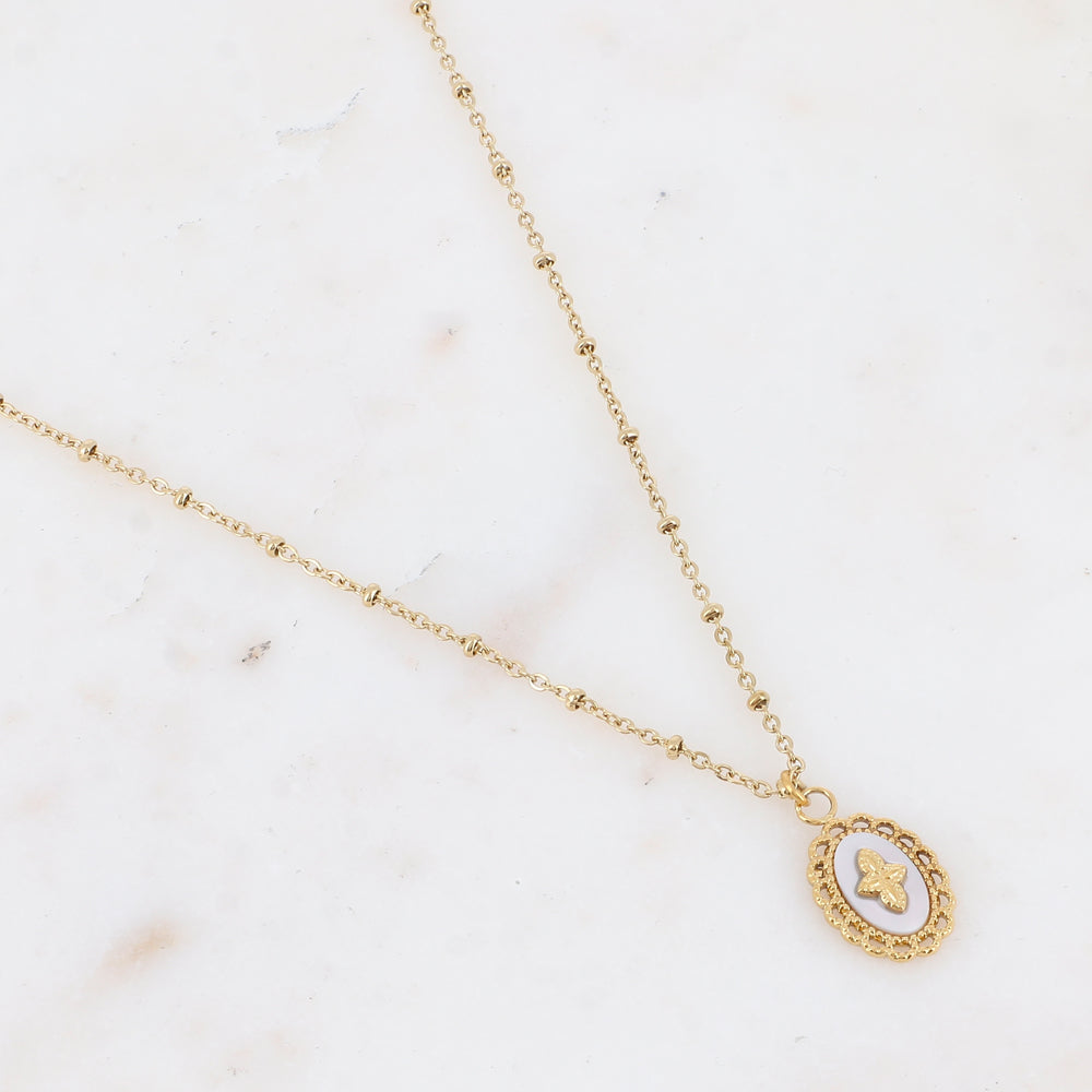 Collier avec pièce ovale, étoile, nacre (45+5CM)