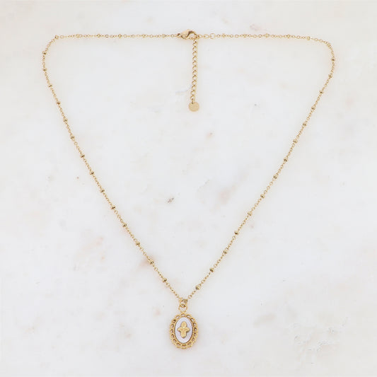 Collier avec pièce ovale, étoile, nacre (45+5CM)