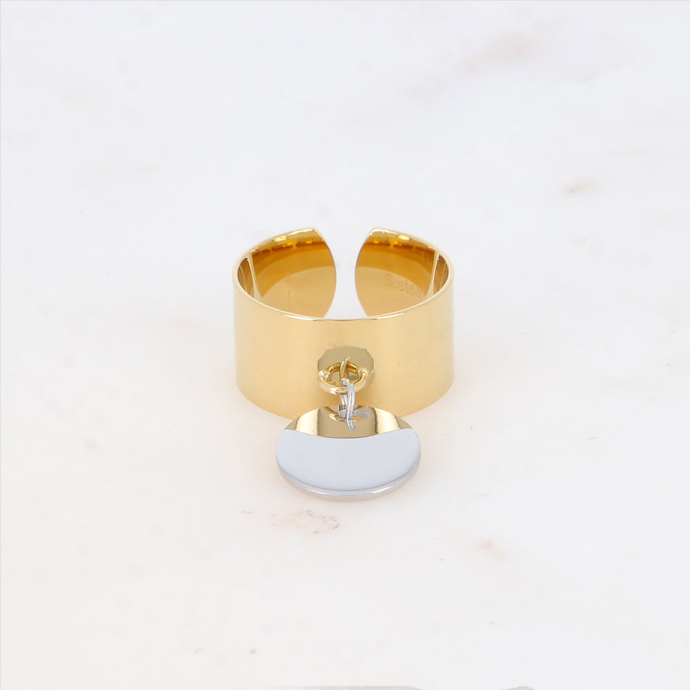 Bague lisse ajustable avec pampille ronde lisse