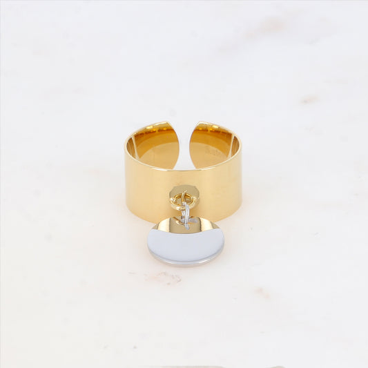 Bague lisse ajustable avec pampille ronde lisse